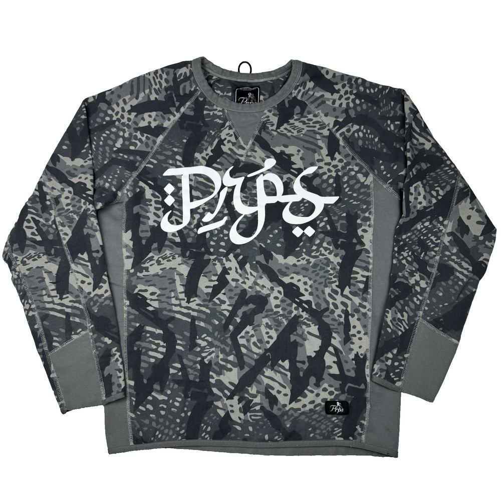 PRPS Arch Camo Sweater Mens Small Gray Distressed Hem Streetwear Athleisure Army